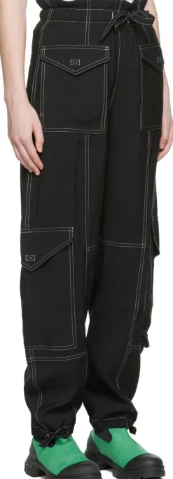 Cargo*Ganni - Light Slub High Waist Pocket Pants BLACK