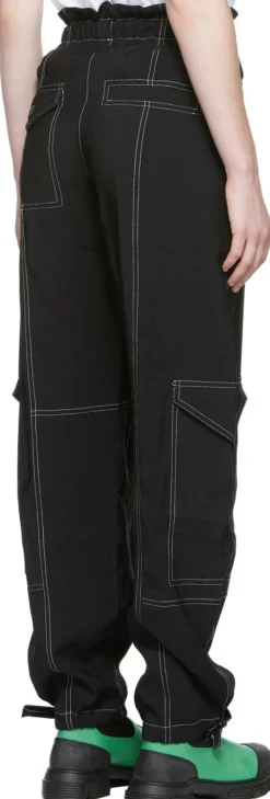 Cargo*Ganni - Light Slub High Waist Pocket Pants BLACK
