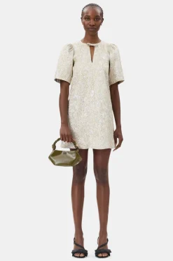 Short*Ganni - Metallic Cloque A-Shape Mini Dress GOLD/SILVER