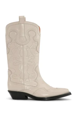 Booties & Boots*Ganni - Mid Shalf Embroidered Western Boots EGRET
