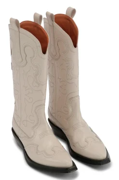 Booties & Boots*Ganni - Mid Shalf Embroidered Western Boots EGRET