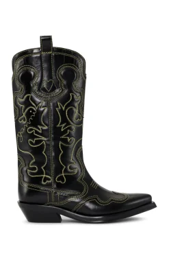 Booties & Boots*Ganni - Mid Shalf Embroidered Western Boot BLACK