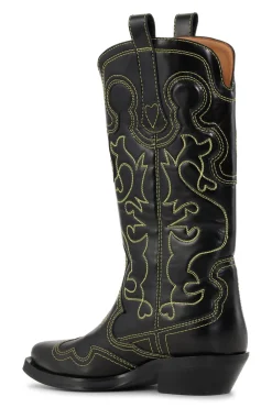 Booties & Boots*Ganni - Mid Shalf Embroidered Western Boot BLACK