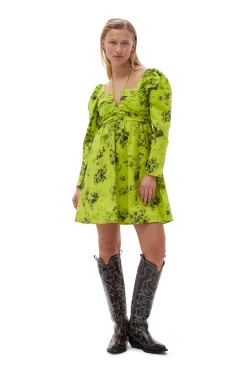 Short*Ganni - Printed Cotton Mini Dress TENDER SHOOTS