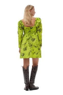Short*Ganni - Printed Cotton Mini Dress TENDER SHOOTS