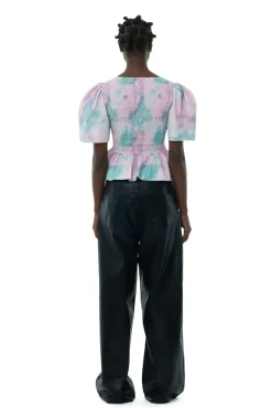 Blouses & Shirts*Ganni - Printed Cotton Open-Neck Smock Blouse LILAC SACHET