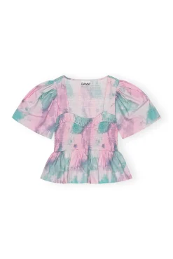 Blouses & Shirts*Ganni - Printed Cotton Open-Neck Smock Blouse LILAC SACHET
