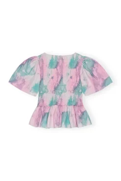 Blouses & Shirts*Ganni - Printed Cotton Open-Neck Smock Blouse LILAC SACHET