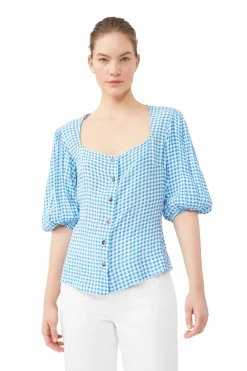 Blouses & Shirts*Ganni - Printed Crepe Button Down Blouse STRONG BLUE