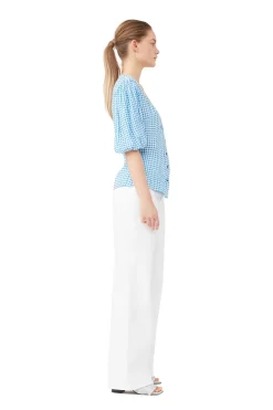 Blouses & Shirts*Ganni - Printed Crepe Button Down Blouse STRONG BLUE