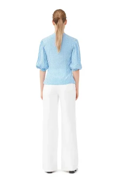 Blouses & Shirts*Ganni - Printed Crepe Button Down Blouse STRONG BLUE