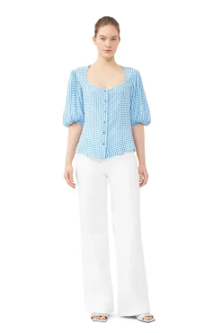 Blouses & Shirts*Ganni - Printed Crepe Button Down Blouse STRONG BLUE