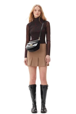 Long Sleeves*Ganni - Printed Mesh Long Sleeve Rollneck BITTER CHOCOLATE