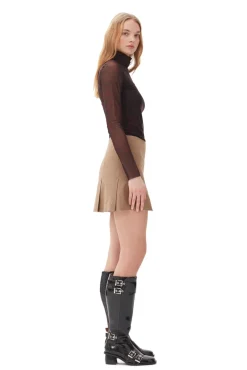Long Sleeves*Ganni - Printed Mesh Long Sleeve Rollneck BITTER CHOCOLATE
