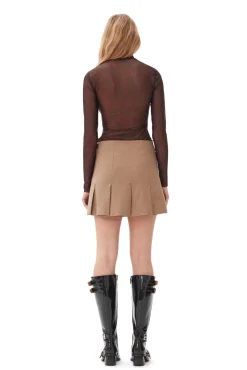 Long Sleeves*Ganni - Printed Mesh Long Sleeve Rollneck BITTER CHOCOLATE