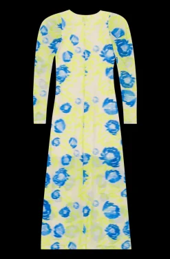 Long*Ganni - Printed Mesh V-neck Long Dress STRONG BLUE