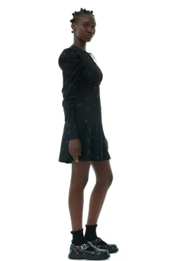 Short*Ganni - Printed Satin Long Sleeve Mini Dress BLACK