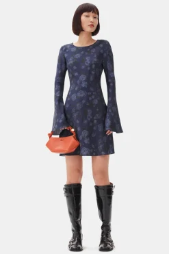 Midi*Ganni - Printed Satin Mini Dress PEACOAT