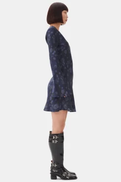 Midi*Ganni - Printed Satin Mini Dress PEACOAT