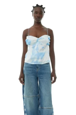 Without Sleeves*Ganni - Printed Satin Slip Top POWDER BLUE