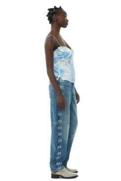 Without Sleeves*Ganni - Printed Satin Slip Top POWDER BLUE