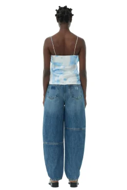 Without Sleeves*Ganni - Printed Satin Slip Top POWDER BLUE