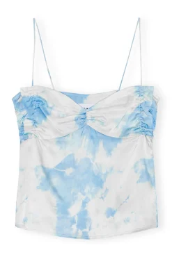 Without Sleeves*Ganni - Printed Satin Slip Top POWDER BLUE