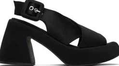 Talons*Ganni - Retro Heeled Platform Cross Sandal Satin BLACK