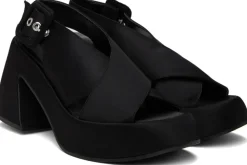 Talons*Ganni - Retro Heeled Platform Cross Sandal Satin BLACK