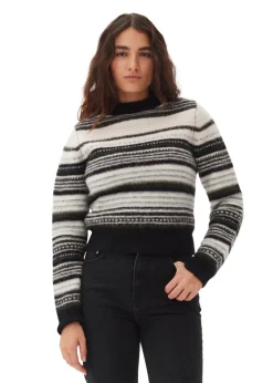 Wool & Cashmere*Ganni - Soft Wool Stripe O-Neck BLACK