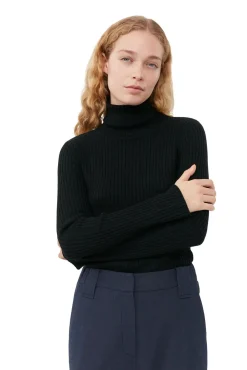 Wool & Cashmere*Ganni - Sprayed Merino Rib Open Back Highneck BLACK