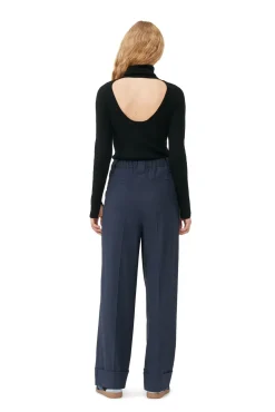 Wool & Cashmere*Ganni - Sprayed Merino Rib Open Back Highneck BLACK