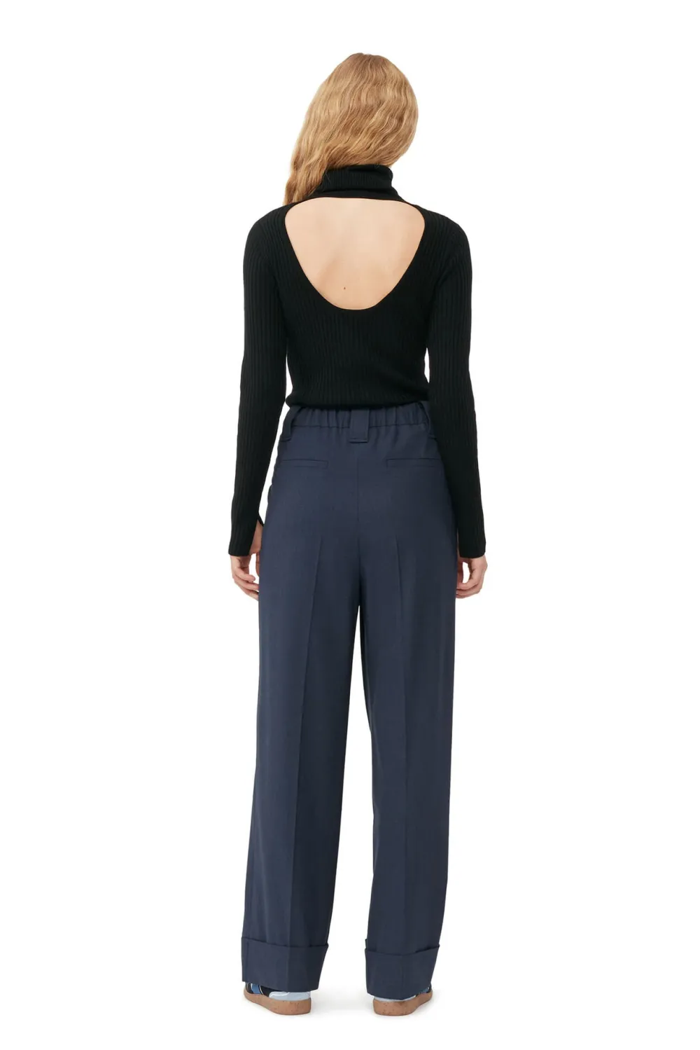 Wool & Cashmere*Ganni - Sprayed Merino Rib Open Back Highneck BLACK