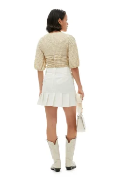 Blouses & Shirts*Ganni - Stretch Seersucker Gathered Blouse PALE KHAKI