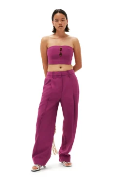 Trouser*Ganni - Summer Suiting Relaxed Pleated Pants PURPLE WINE