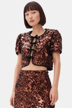 Blouses & Shirts*Ganni - Velvet Sequins Blouse BITTER CHOCOLATE