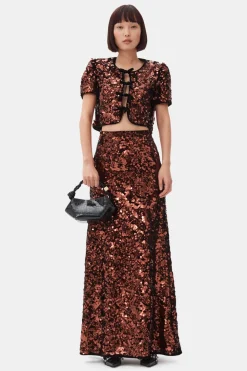 Blouses & Shirts*Ganni - Velvet Sequins Blouse BITTER CHOCOLATE