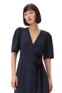 Midi*Ganni - Viscose Twill Wrap Midi Dress SKY CAPTAIN