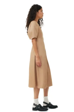 Long*Ganni - Viscose Twill Wrap Midi Dress TIGER EYE