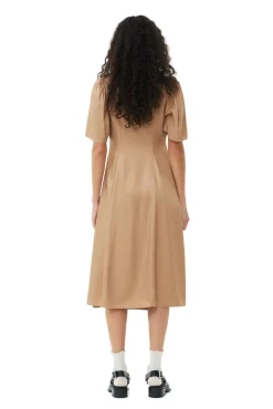 Long*Ganni - Viscose Twill Wrap Midi Dress TIGER EYE