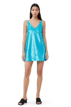 Occasions|Short*Ganni -Sequins Strap Mini Dress BLUE CURACAO