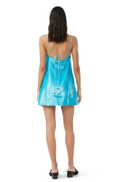 Occasions|Short*Ganni -Sequins Strap Mini Dress BLUE CURACAO
