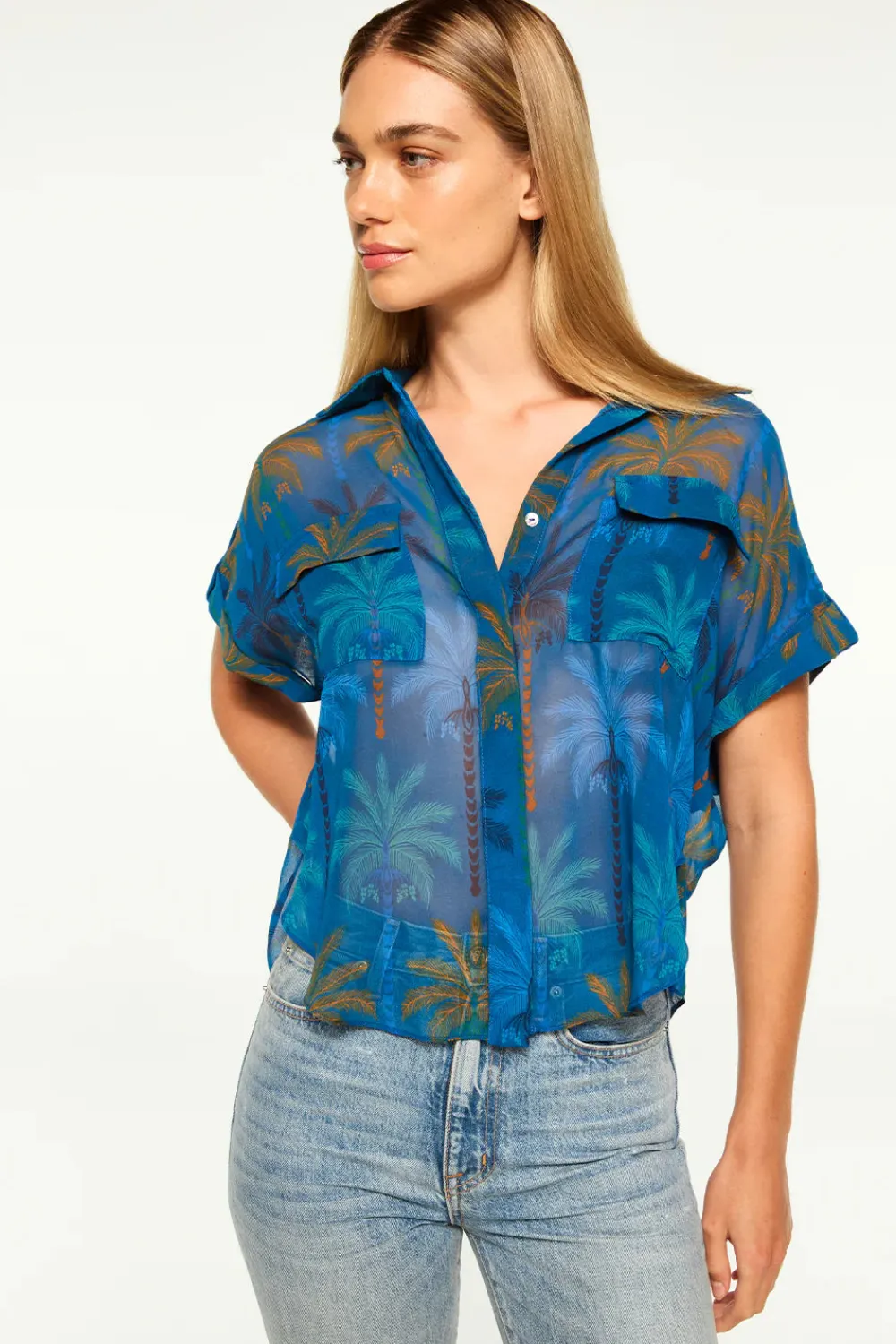 Blouses & Shirts*MISA Los Angeles - Erin Top COBALT PALMS CHIF