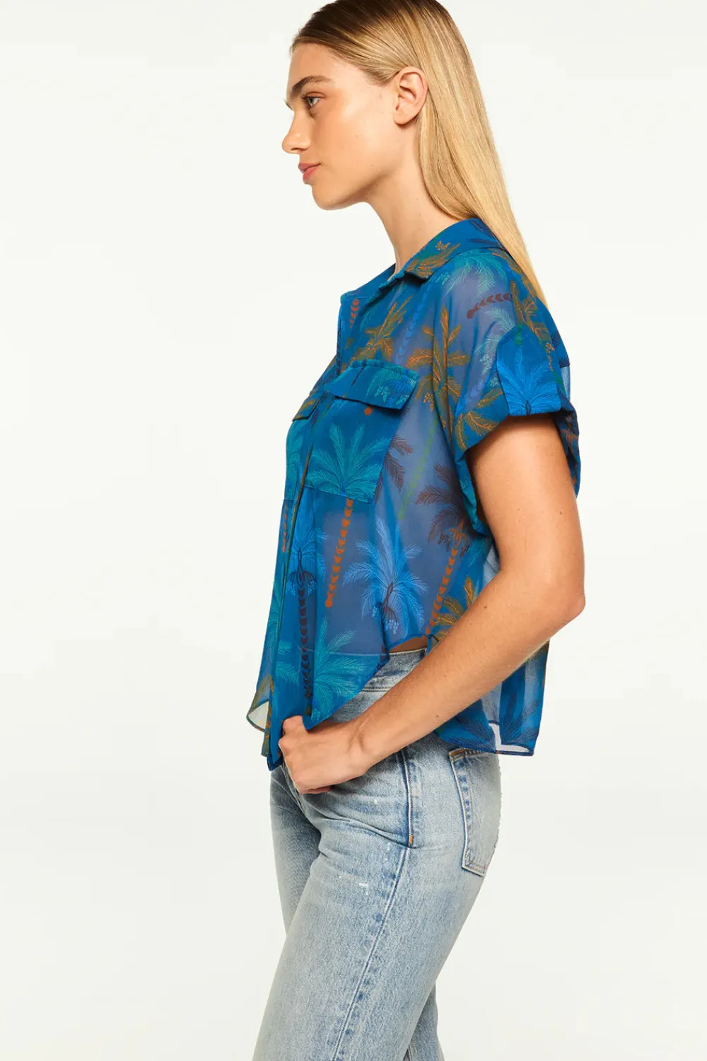 Blouses & Shirts*MISA Los Angeles - Erin Top COBALT PALMS CHIF