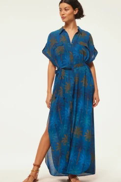 Long*MISA Los Angeles - Lou Dress COBALT PALMS CHIF