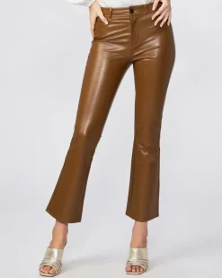 Trouser*PAIGE - Claudine Vegan Leather Flare Pants DARK ARGAN