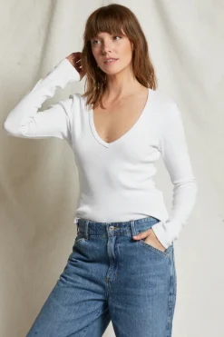 Long Sleeves*Perfectwhitetee - Kitt Blondie V Neck WHITE