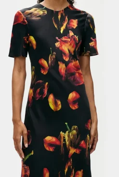 Occasions|Long*silk laundry - Short Sleeve Bias Cut Dress TULIPA BLACK