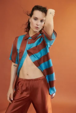 Blouses & Shirts*silk laundry - Short Sleeve Boyfriend Shirt LAKE STRIPE