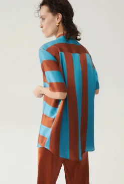 Blouses & Shirts*silk laundry - Short Sleeve Boyfriend Shirt LAKE STRIPE